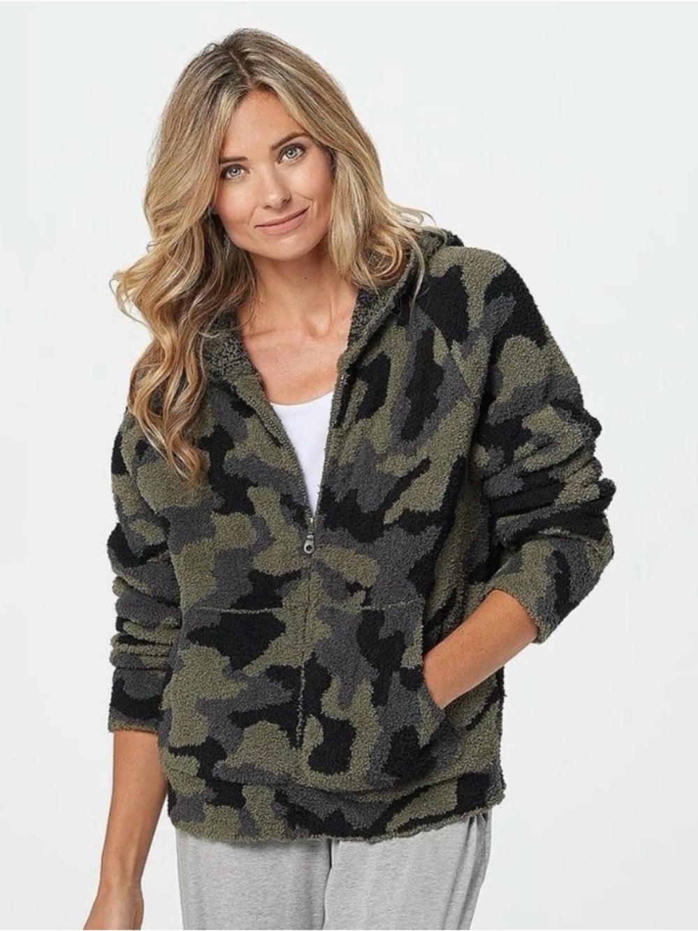 Barefoot Dreams CozyChic Camo Zip Up Hoodie Size S
